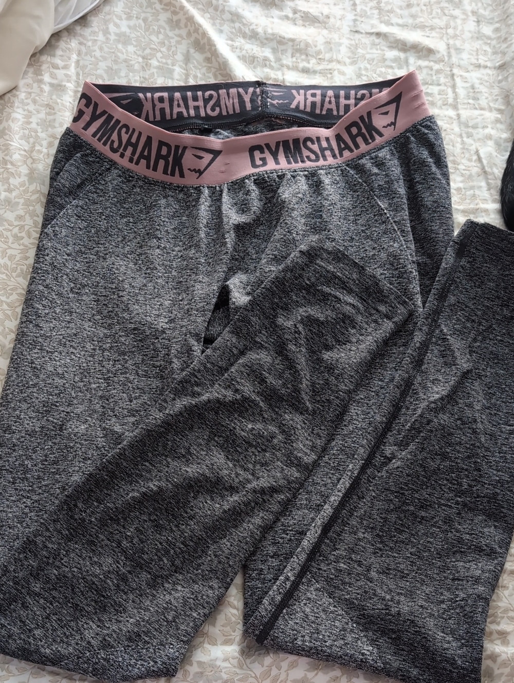 Gymshark Womens Charcoal Gray Leggings with Pink Logo Waistband